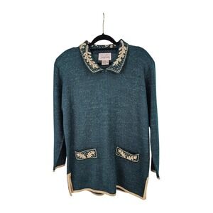 Vintage Green Holiday Sweater Women's Small Shoulder Pads Jaclyn Smith